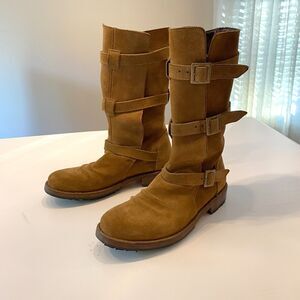 Fiorentini & Baker Eternity Three-Buckle Cognac Brown Suede Boots Sz 40‎ US 9